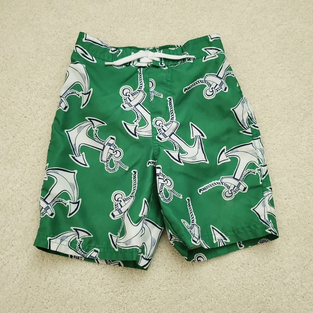 Janie and Jack Boys Swim Trunks Green Anchor Print sz18-24m